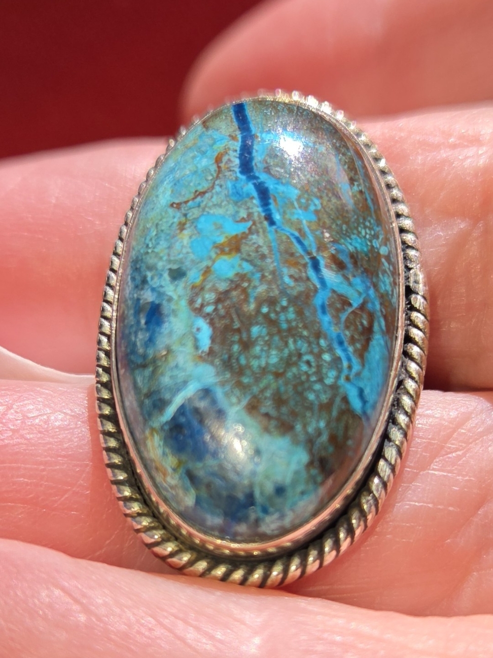 Vintage-Inspired Blue Chrysocolla Oval Sterling Ring